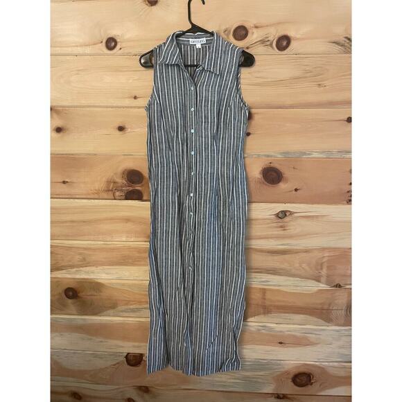 Karen Kane women's striped linen button down dress. Slits on sides. Size 8 - Picture 1 of 6